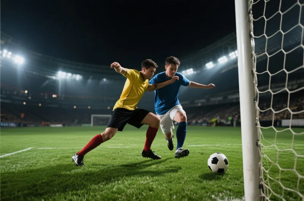 足球场上的激烈拼抢瞬间