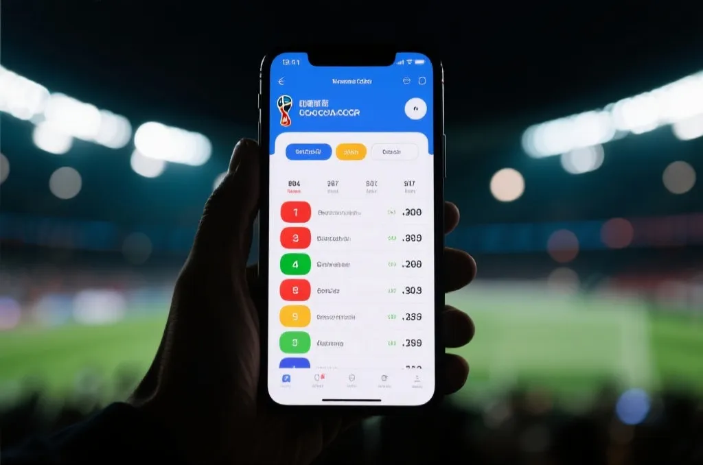 手机屏幕显示世界杯小组赛比分界面