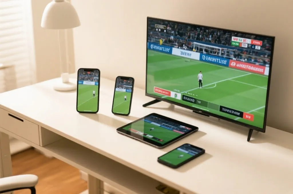 手机、平板和电视同步显示体育赛事的高清画面